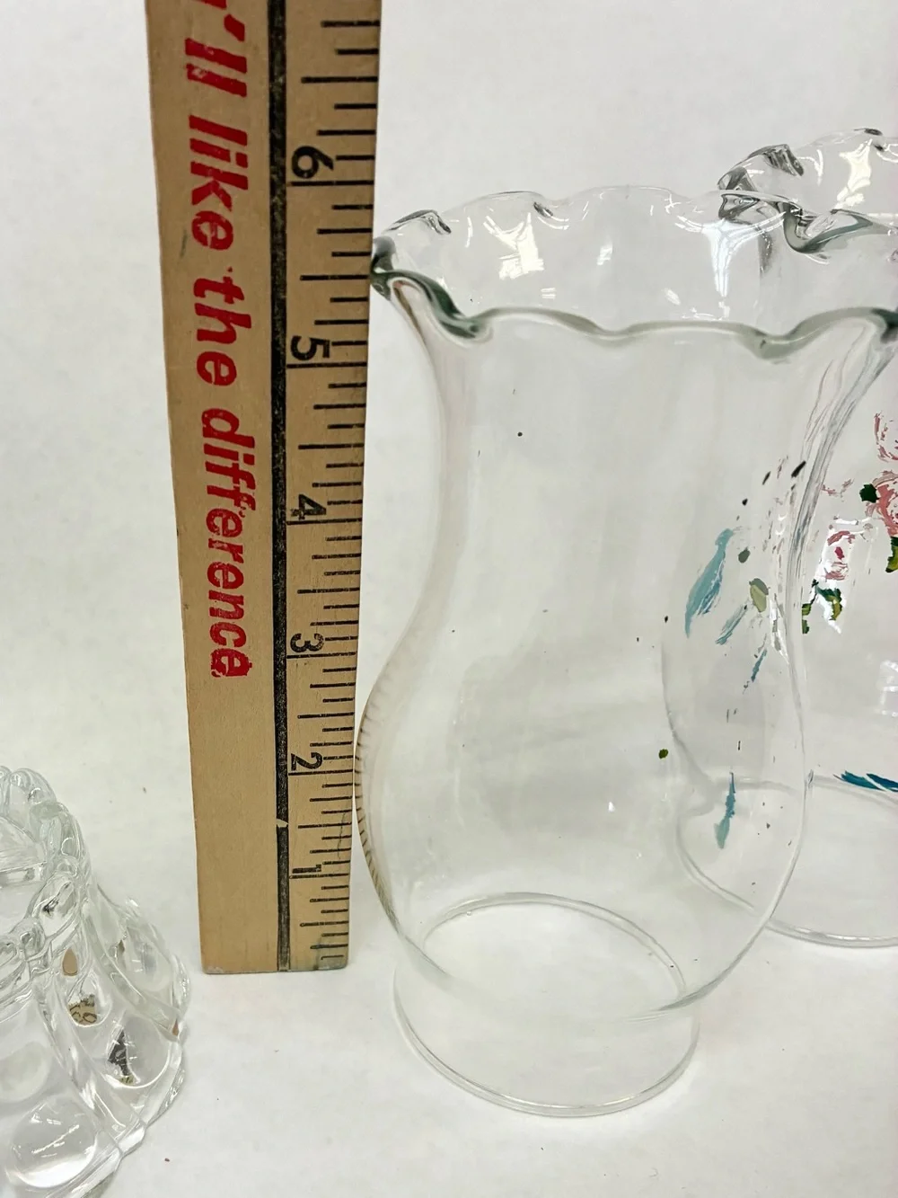 Vintage Indiana Glass Painted Hurricane Shades w/ Candle Holder Bases Lot of 2